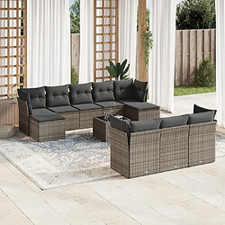 Maison Chic Salon de jardin 11 pcs avec coussins | Ensemble de Table et chaises | Mobilier d'Extérieur gris résine tressée -GKD43527