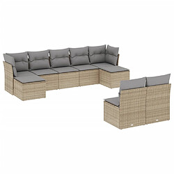 vidaXL Salon de jardin avec coussins 9 pcs beige résine tressée