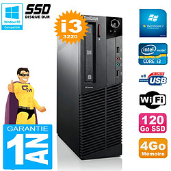 PC Lenovo M92p SFF Core I3-3220 4Go Disque 120Go SSD Graveur DVD Wifi W7 · Occasion 