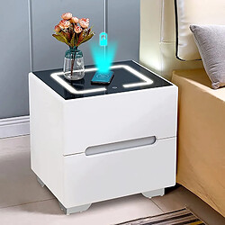 Meubler Design Table De Chevet Avec Fonction De Chargement Sans Fil, Led 3 Couleurs, 2 Tiroirs, Ultime