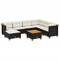 vidaXL Salon de jardin 8 pcs avec coussins noir résine tressée