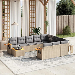 vidaXL Salon de jardin 11 pcs avec coussins beige résine tressée