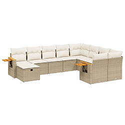 vidaXL Salon de jardin avec coussins 10 pcs beige résine tressée