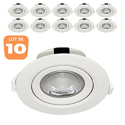 BRAYTRON Lot de 10 spots COB LED encastrables rond blanc orientables 10W IP20 3000K