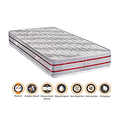 Nuits D'Or Matelas Tissu Bambou Naturel 90x190 x 24 cm + Protège Matelas + Oreiller Visco - Confort Ferme - Ame Poli Lattex Haute Densité - hypoallergénique 