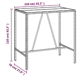 vidaXL Table de bar et dessus en verre marron 110x70x110 cm poly rotin pas cher