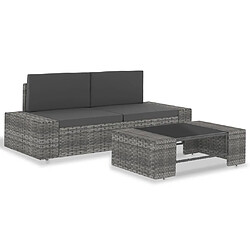 vidaXL Salon de jardin 3 pcs Résine tressée Gris