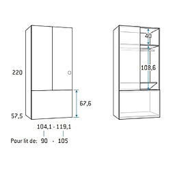 Inside 75 Armoire penderie 119,1 x 57,5 x 220 cm coffre rabattable hauteur 67 cm