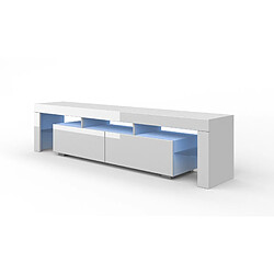 BIM FURNITURE Meuble TV 190 cm - blanc mat / blanc brillant avec LED