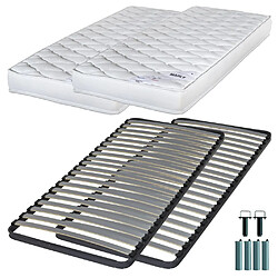 Ebac Matelas mousse + Sommier métal C220 2x90x190 Marly - Hauteur 15 cm - Soutien ferme 