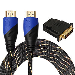 Wewoo Câble noir 5 m HDMI 1.4 Version 1080P Tissé Net Ligne Bleu Tête HDMI Mâle à HDMI Audio Vidéo Connecteur Adaptateur avec DVI Set