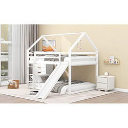 KOMHTOM Lits Superposés Enfant Toboggan et Échelle - Pin Massif - 140 X 200 cm - Blanc - Sans Matelas pas cher