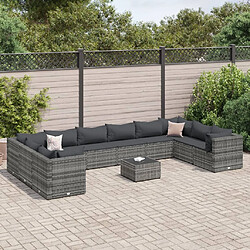 vidaXL Salon de jardin 11 pcs avec coussins Gris Résine tressée