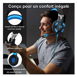 Chrono Casque Gaming Filaire pour PC avec Microphone Anti-Bruit, Son Surround, Contrôleur de Volume, Lumières LED Compatible avec PS4 Xbox One Ordinateur Portable, Nintendo Switch - Bleu pas cher