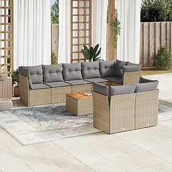 vidaXL Salon de jardin avec coussins 9 pcs beige résine tressée 