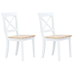 Maison Chic Lot de 2 Chaises à manger,Chaise pour cuisine,Solide Structure blanc et bois clair bois hévéa massif -MN71493