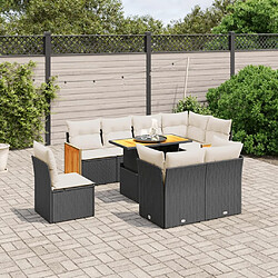 Maison Chic Ensemble Tables et chaises d'extérieur 9 pcs avec coussins,Salon de jardin noir résine tressée -GKD740062