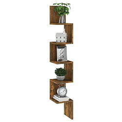 Maison Chic Étagère d'angle murale,Etagère de rangement flottante Chêne fumé 20x20x127,5cm Bois ingénierie -MN69788 pas cher