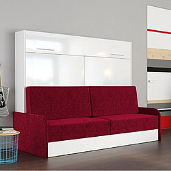 Inside 75 Armoire lit escamotable VERTIGO SOFA façade blanc brillant canapé accoudoirs rouge 160*200 cm 