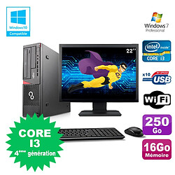 Lot PC Fujitsu E720 E85+ I3-4130 3.4GHz 16Go 250Go Graveur WIFI W7 + Ecran 22" - Occasion