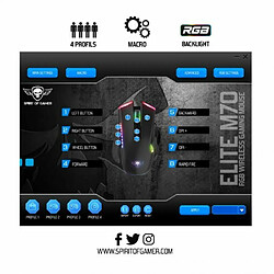 Spirit of Gamer Souris Sans fil M70 2.4ghz 4800DPI 8 BOUTONS RGB rechargeable