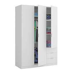 Armoire avec 3 portes et 3 tiroirs coloris Blanc en mélamine - Dim: 180 x 121 x 52 cm -PEGANE-