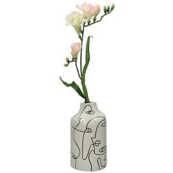 L'Héritier Du Temps Vase Visages Blanc Décoration à Poser Design Pot de Fleurs Tendance en Faïence Fine Blanche et Noire 11x11x21cm