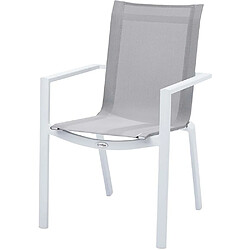 Avis Wilsa Garden Ensemble TULUM 6/10p en aluminium blanc et plateau en aluminium décors bois avec 6 fauteuils et 4 chaises pliantes en aluminium et textilène