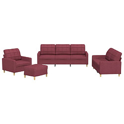 vidaXL Ensemble de canapés 4 pcs avec coussins Rouge bordeaux Tissu