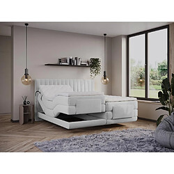 Vente-Unique Ensemble complet boxspring tête de lit coutures verticales + sommiers relaxation électrique + matelas + surmatelas - 2 x 90 x 200 cm - Velours - Gris clair - DONISI de PALACIO