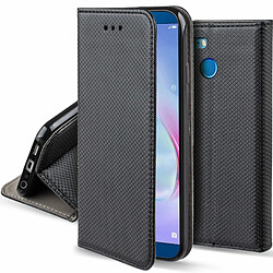 Moozy Case Flip Cover pour Huawei Honor 9 Lite, Noir - Étui à Rabat Magnétique Intelligent avec Porte-Cartes et Support