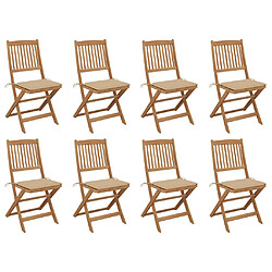 vidaXL Chaises pliables d'extérieur et coussins lot de 8 Bois d'acacia