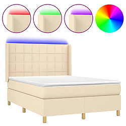 vidaXL Sommier à lattes de lit matelas et LED Crème 140x190 cm Tissu