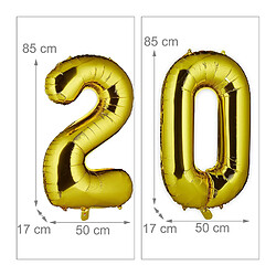 Relaxdays Ballon Chiffre numéro 20 Gonflable Anniversaire décoration géant Mariage fête hélium 85-100 cm XXL, Dore