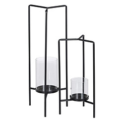 BigBuy Home Bougeoir 18,5 x 16,5 x 50 cm Verre Noir Métal (2 Unités)