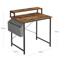 Helloshop26 Bureau informatique table d’étude avec avec support écran sac de rangement en tissu barres en x pieds réglables 85 x 55 x 90 cm style industriel marron rustique et noir 12_0001317