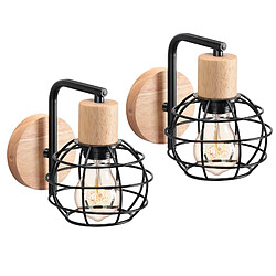 Stoex (2PCS)Lampe Murale Rétro Applique Murale Vintage Noire Lampe Murale Moderne Applique Murale en Bois Et Métal Pour Éclairage Intérieur