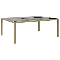 vidaXL Table de jardin 200x150x75 cm Verre trempé/résine tressée Beige