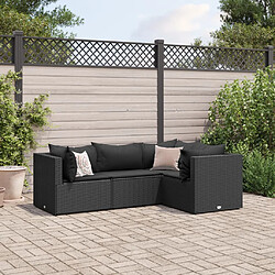 vidaXL Salon de jardin 4 pcs avec coussins Noir Résine tressée