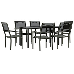 vidaXL Ensemble à manger de jardin 7 pcs noir textilène et acier