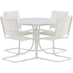 Venture Home Table ronde et 4 chaises de jardin en acier et aintwood Holmsund blanc. Table ronde et 4 chaises de jardin en acier et aintwood Holmsund blanc