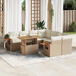 vidaXL Salon de jardin avec coussins 9 pcs beige résine tressée