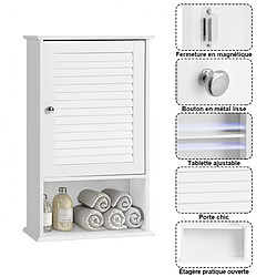 Avis Helloshop26 Armoire murale pour salle de bain avec étagère réglable 1 porte persienne et 1 étagère ouverte blanc 20_0004999