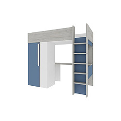 Avis Vente-Unique Lit mezzanine 90 x 200 cm avec armoire et bureau - Bleu et blanc - NICOLAS