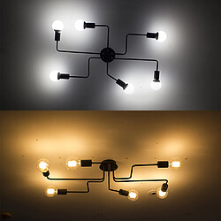 Avis Stoex Plafonnier Vintage Industrie Lampe de 6 Tête Douille E27 Noir , Lustre Suspension Luminaire en Métal pour Salon salle à manger bar cafétéria