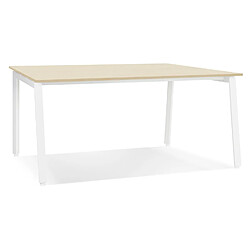 Alterego Table de réunion / bureau bench 'AMADEUS SQUARE' en bois finition naturelle et métal blanc - 140x140 cm AMADEUS