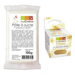 Scrapcooking Pâte à sucre blanche 100 g + paillettes dorées 