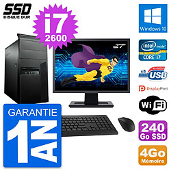 PC Tour Lenovo M91p Ecran 27" Core i7-2600 RAM 4Go SSD 240Go Windows 10 Wifi - Occasion