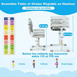 Acheter Helloshop26 Bureau enfant à hauteur réglable inclinable 0-45° ensemble table et chaise avec plateau 1 tiroir et crochet en métal gris 20_0008004