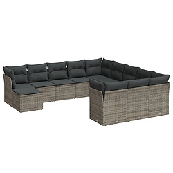 vidaXL Salon de jardin avec coussins 12 pcs gris résine tressée